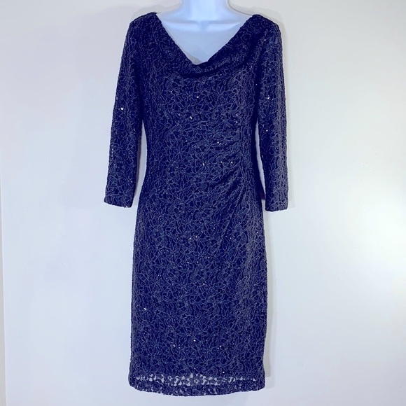 NWT. Lauren Ralph Lauren 4 Shimmer Coal Floral Lace Sequin Sheath Dress.